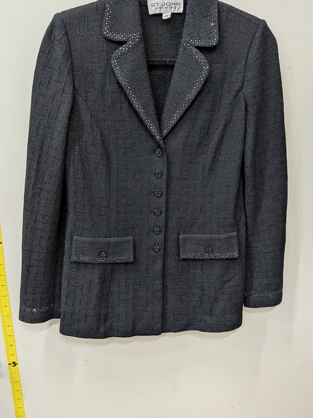 St. John Black Knit Blazer with Subtle Sparkle